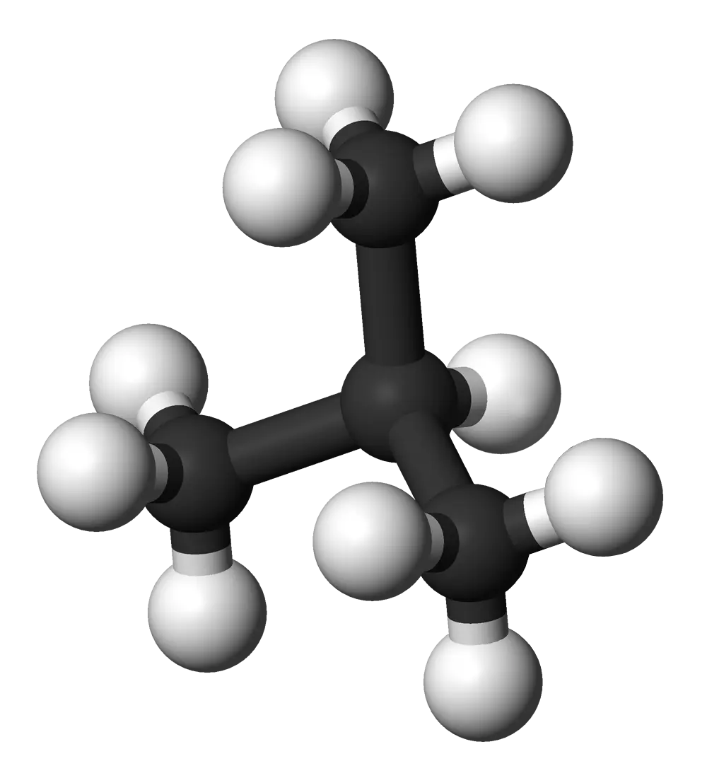 Isobutane as a ball-and-stick model.