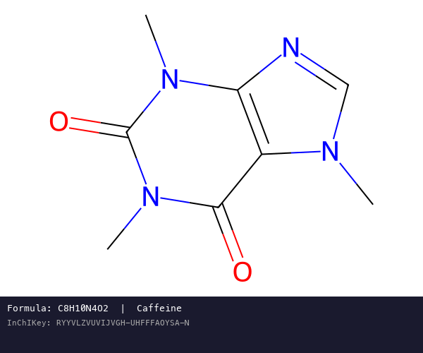 Caffeine molecular structure with its InChIKey identifier
