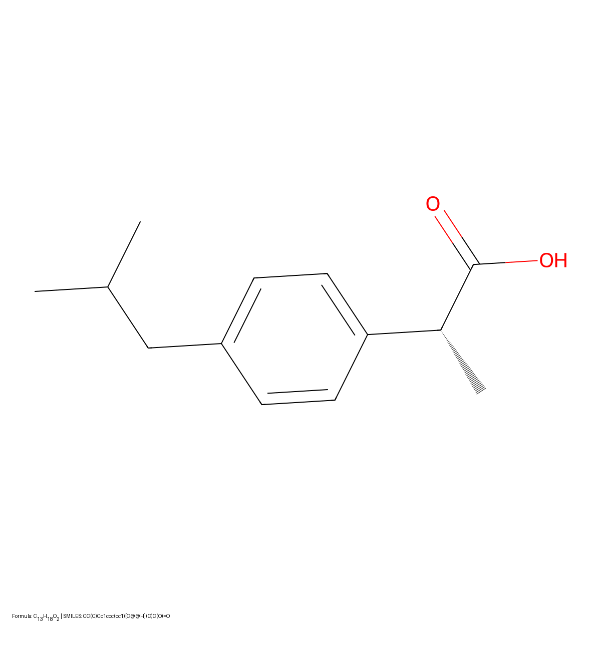 Ibuprofen molecular structure diagram for Img2Mol OCSR