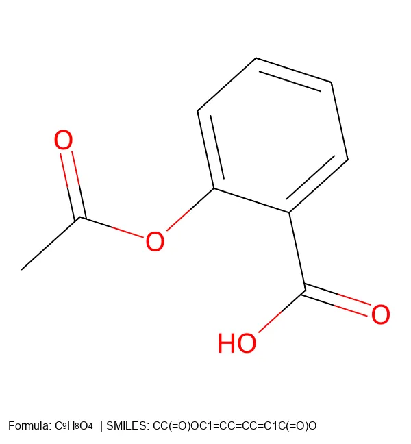 Aspirin molecular structure with formula C9H8O4