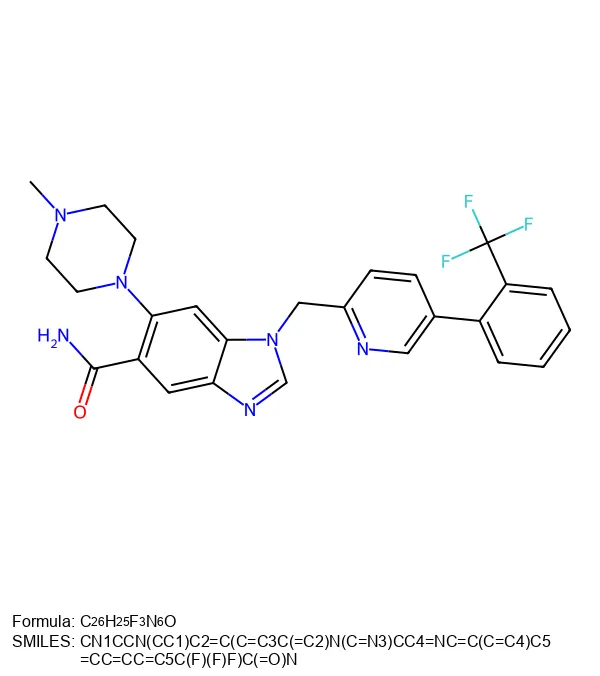 Complex pharmaceutical compound with multi-line SMILES legend