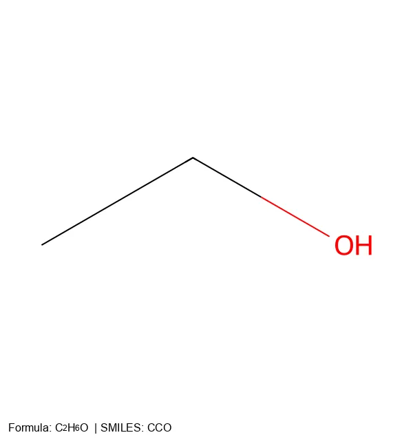 Ethanol molecular structure with formula C2H6O