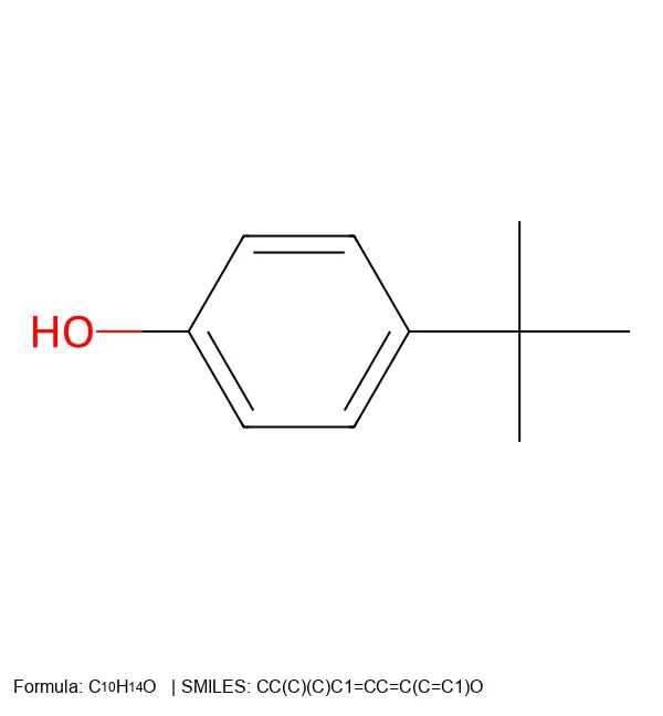 4-tert-butylphenol molecular structure with formula C10H14O